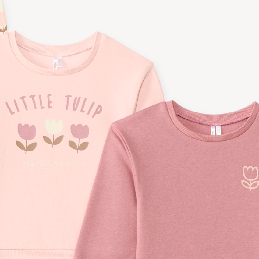 Lot de 3 sweats oversize bébé fille motif tulipe 