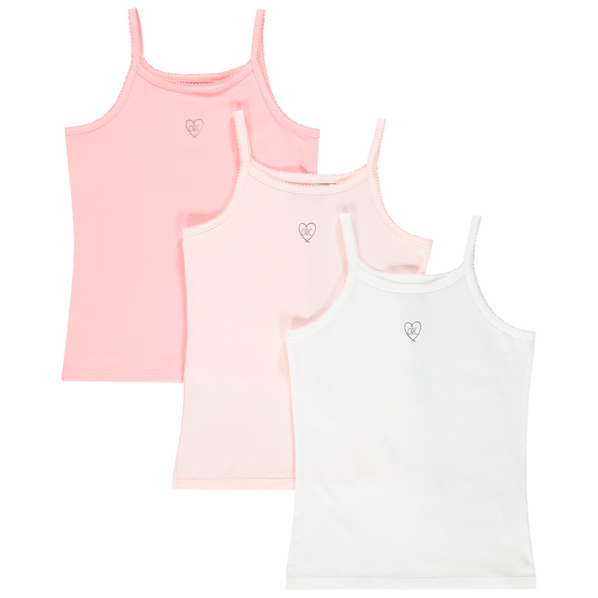 Lot de 3 maillots de corps à fines bretelles pour enfant fille Main Lot de 3 maillots de corps à fines bretelles pour enfant fille