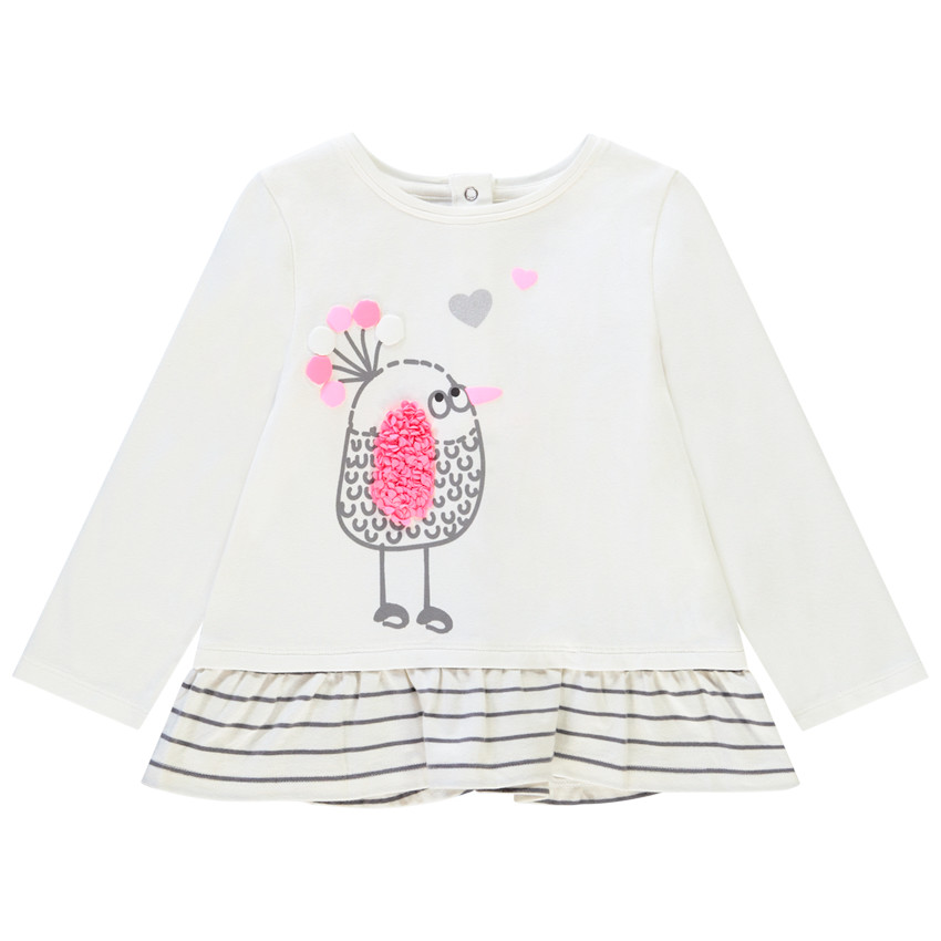 Tunique manches longues print oiseau pour bébé fille