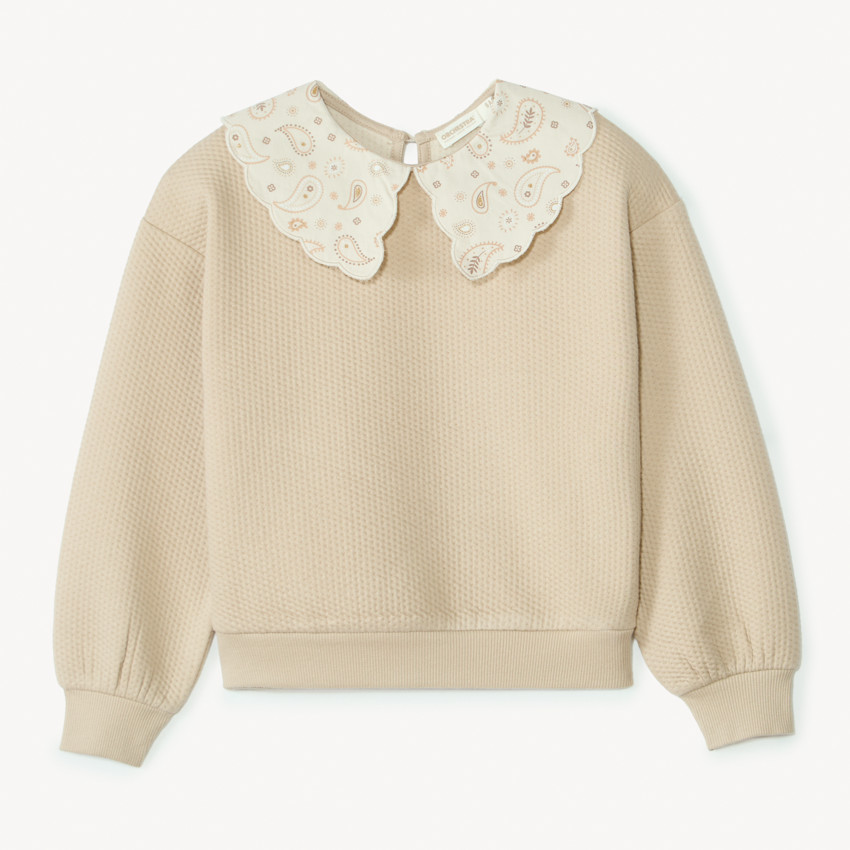Sweat en molleton col claudine à motif paisley pour fille 