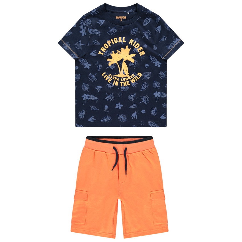 Ensemble avec t-shirt imprimé all-over et bermuda à poches 