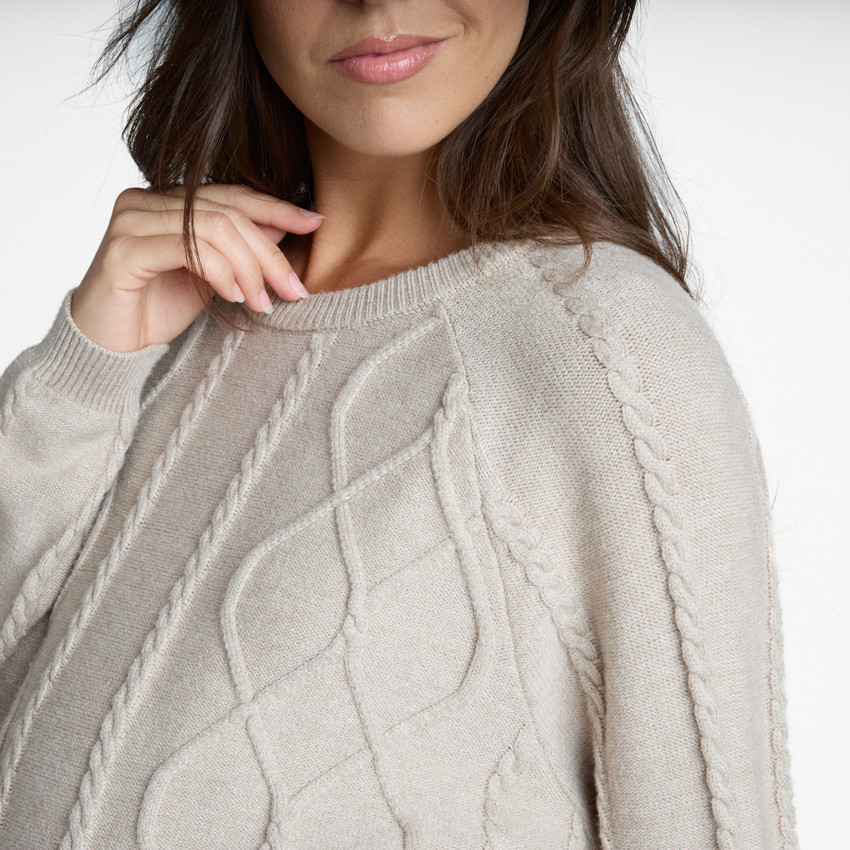 Pull manches longues uni en tricot torsade pour femme 