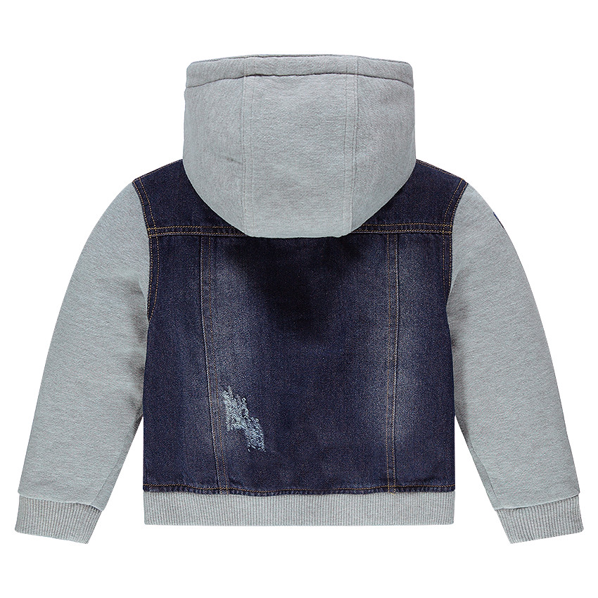 Veste en jeans bi-matière à capuche amovible 