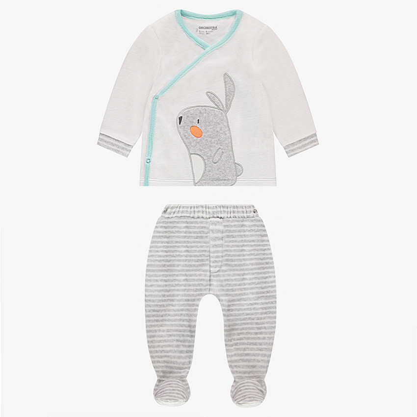 Pyjama en velours avec lapin brodé et bas imprimé all-over 