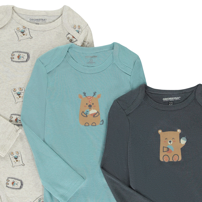 Lot de 7 bodies manches longues animaux pour bébé garçon avec ouvertures différentes selon l'âge 