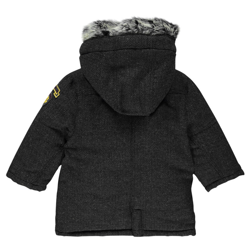 Caban à capuche et fourrure amovibles avec badges patchés 