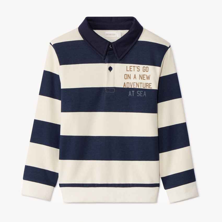Sweat molleton à rayures et col polo pour garçon