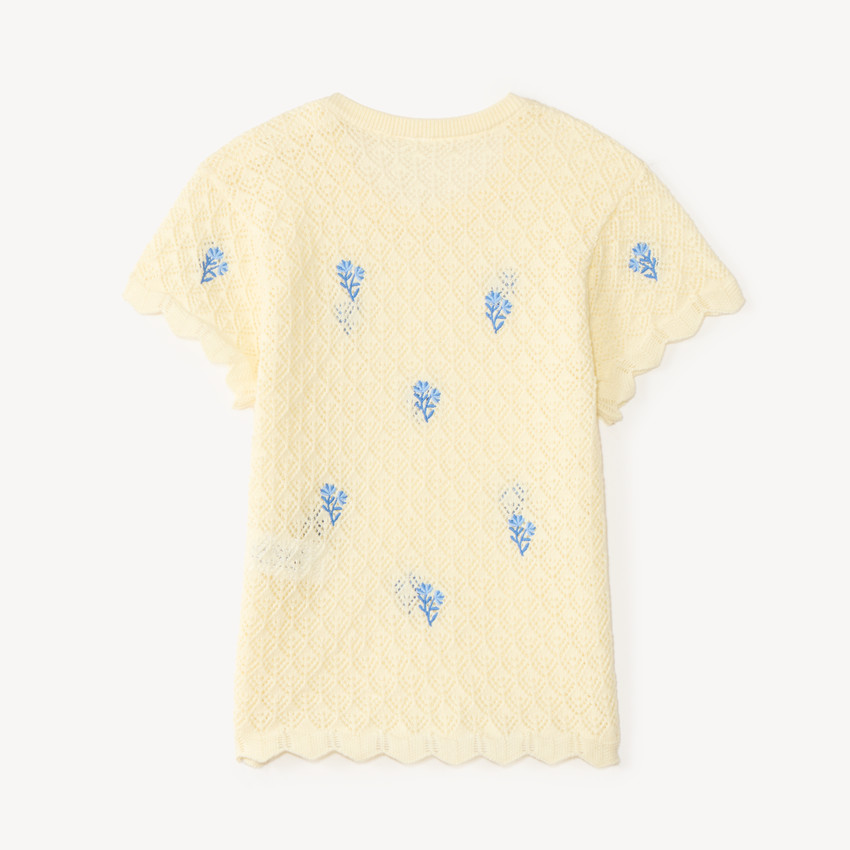 T-shirt manches courtes en tricot broderies fleurs pour bébé fille 