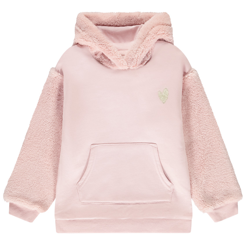 Sweat à capuche long et oversize effet fausses fourrure pour fille  