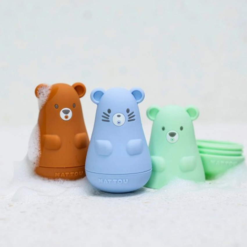 Set de 3 jouets de bain en silicone caramel/bleu/menthe 