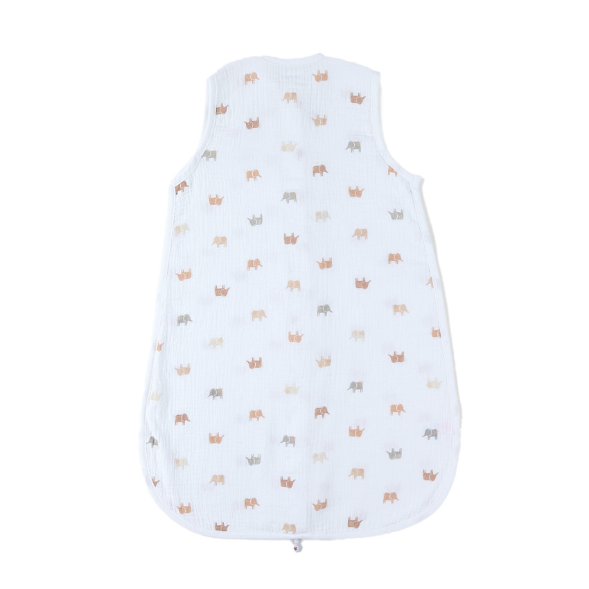 Gigoteuse TOG 1 en mousseline 70cm imprimé éléphants blanc 