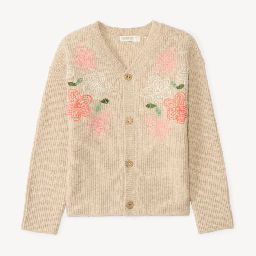 Gilet en tricot côtelé à fleurs pour fille 