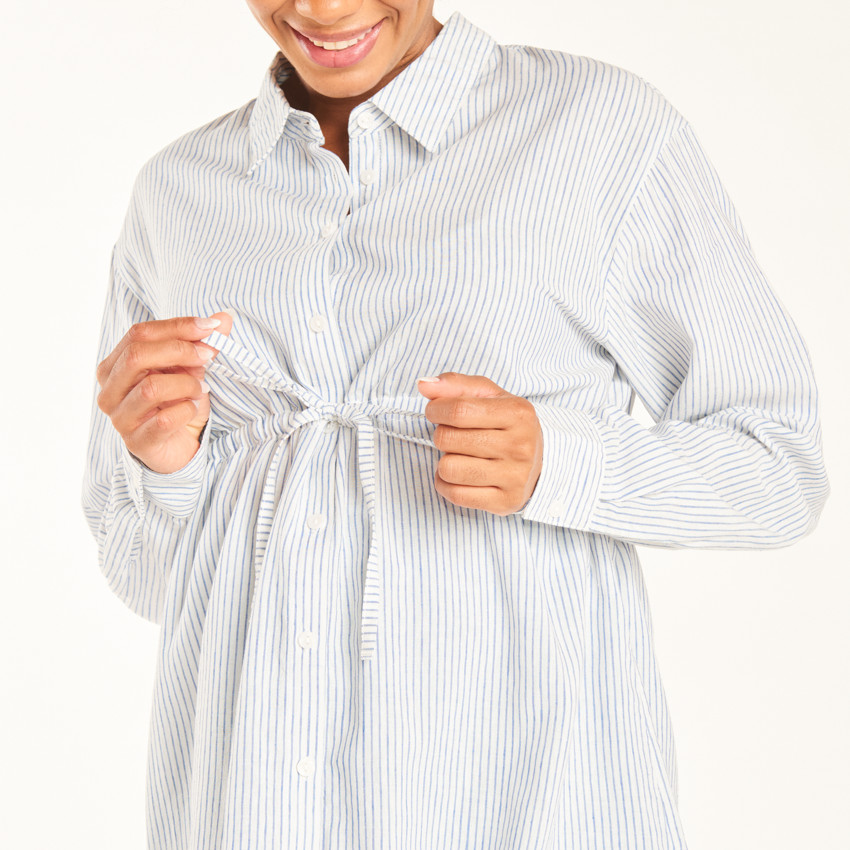 Chemise manches longues de grossesse et d'allaitement rayée avec lien 