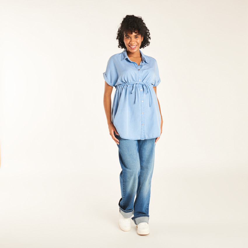 Chemise manches courtes en toile unie pour grossesse 