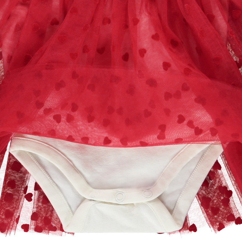 Robe body effet 2 en 1 en tulle floqué cœurs pour bébé fille 