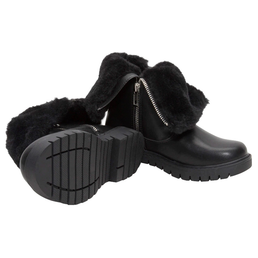 1/2 bottes effet cuir avec doublure en fausse fourrure et zip 