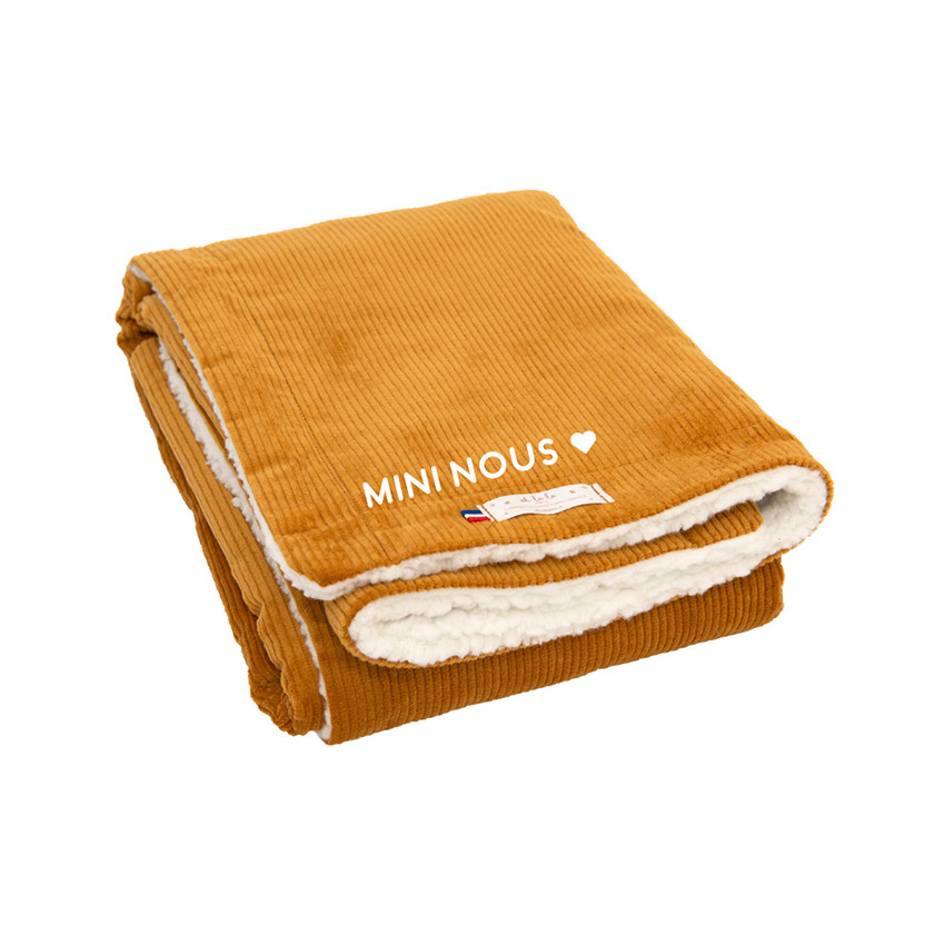 Couverture en velours côtelé 70 x 90 cm "Mini nous" moutarde 