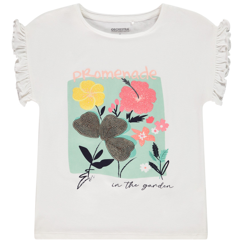 T-shirt manches courtes volantées avec print fantaisie pour fille