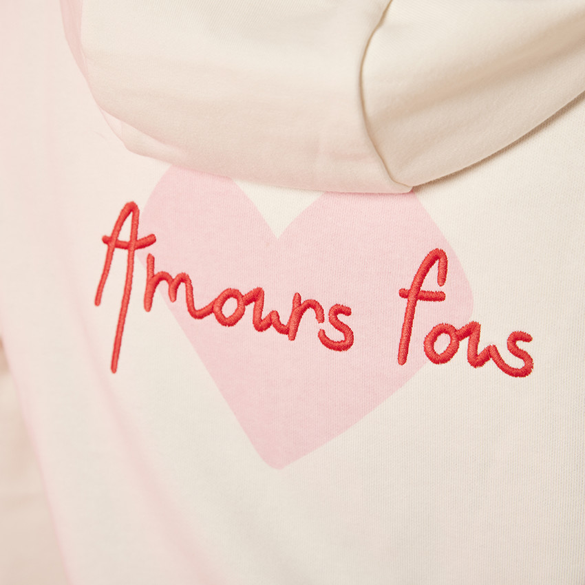 Sweat molleton oversize printé et brodé cœurs pour femme 