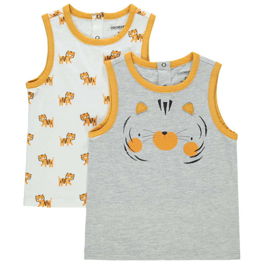 Lot de 2 débardeurs imprimé/uni à print fantaisie