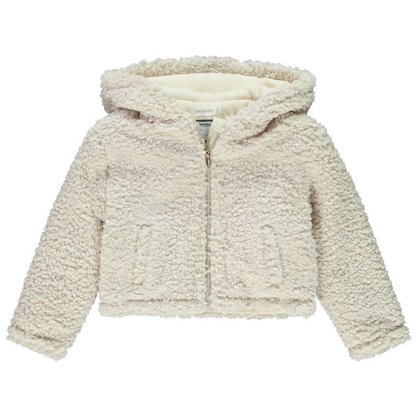 Blouson court à capuche en sherpa moutonné pour fille