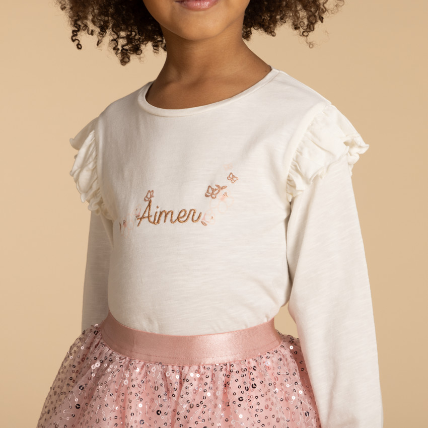 Jupe courte uni rose en tulle à sequins brillants pour fille  