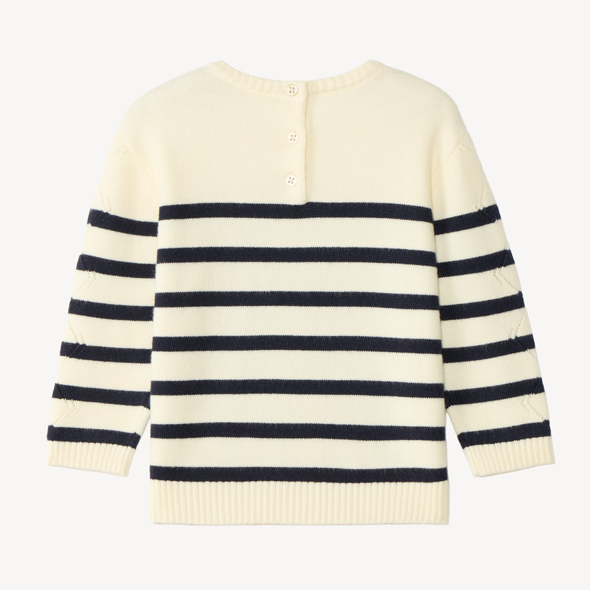 Pull tricot point fantaisie style marinière pour bébé fille 