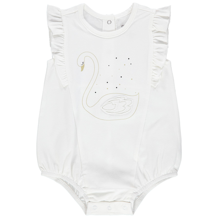 Combinaison courte volantée en coton bio avec cygne printé 