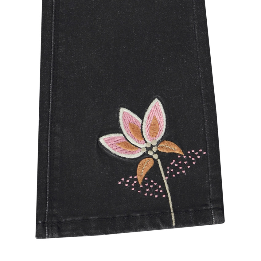 Jean trompette avec broderie fleur pour fille 