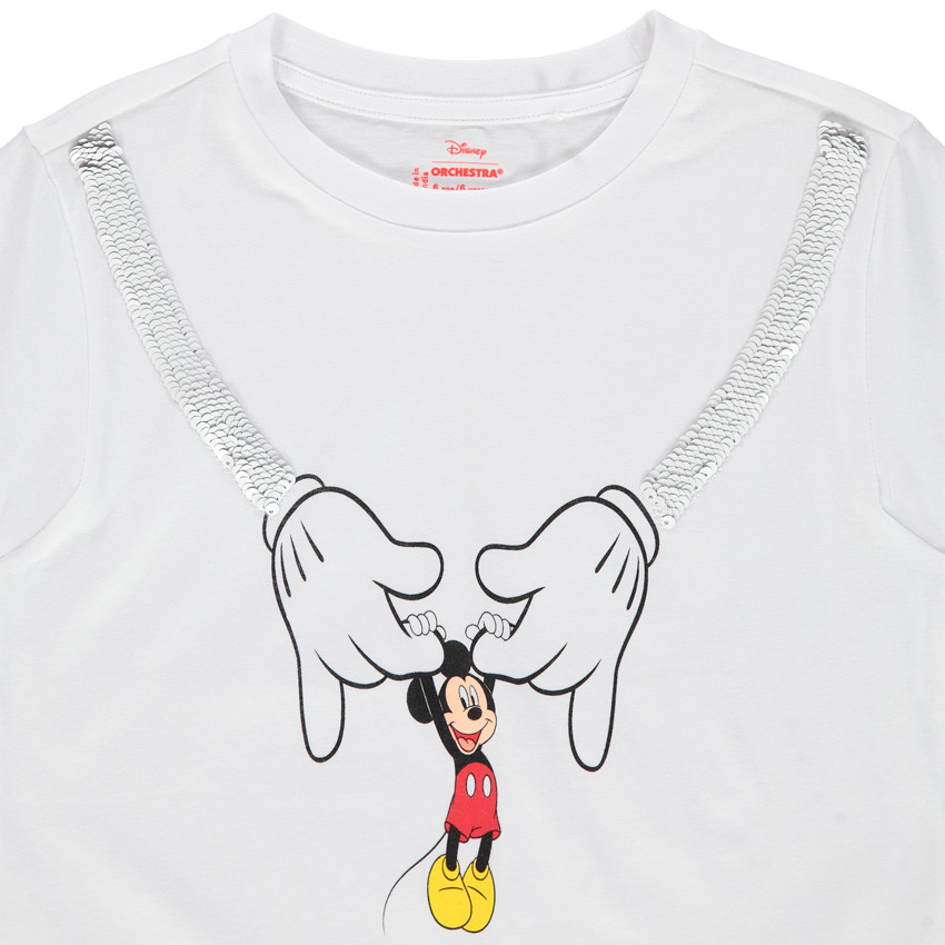 T-shirt manches courtes en coton bio print Mickey et sequins magiques 