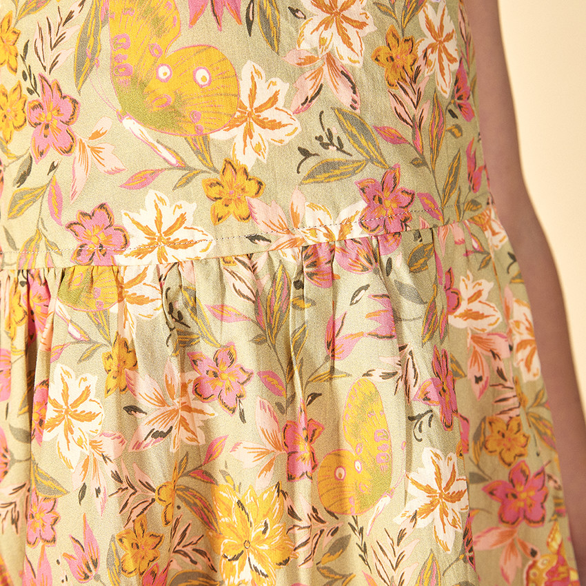 Robe volantée à bretelles imprimé floral pour fille 