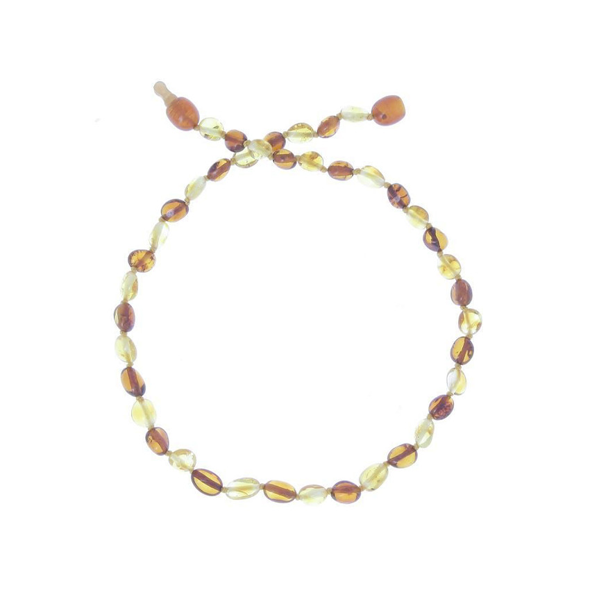 Collier d'ambre pour bébé à clip duo olive 