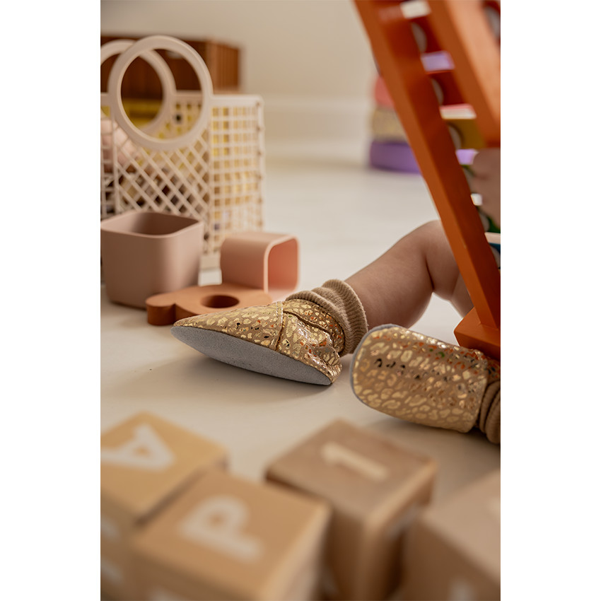 Chaussons souples 3-6M en cuir Babysoft doré 