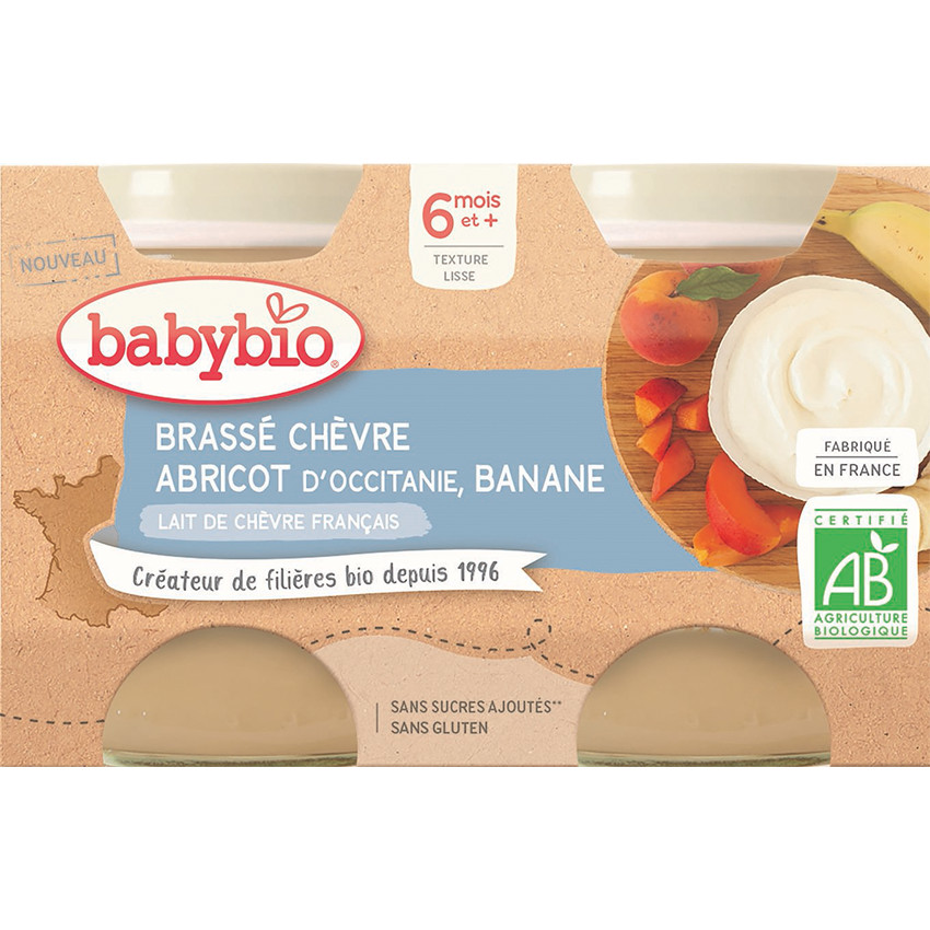 Brassé au lait de chèvre, abricot et banane 2x130g 