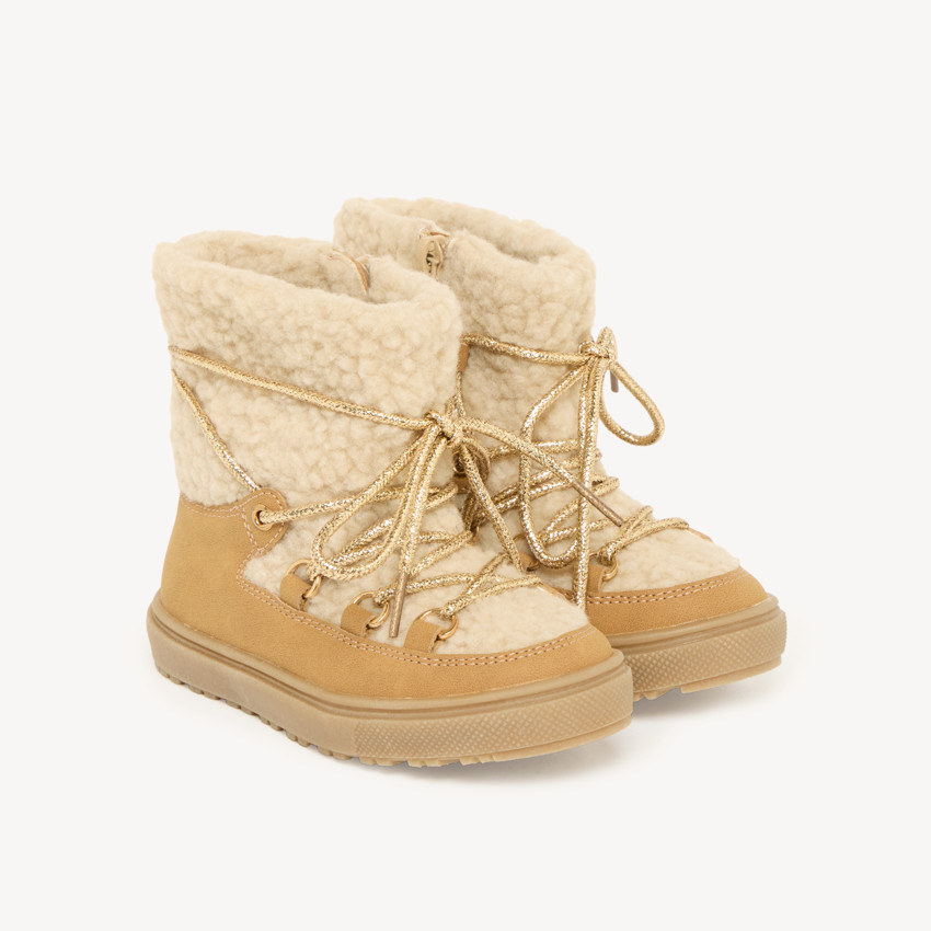 Bottine fille à lacets et zip en moumoutte 
