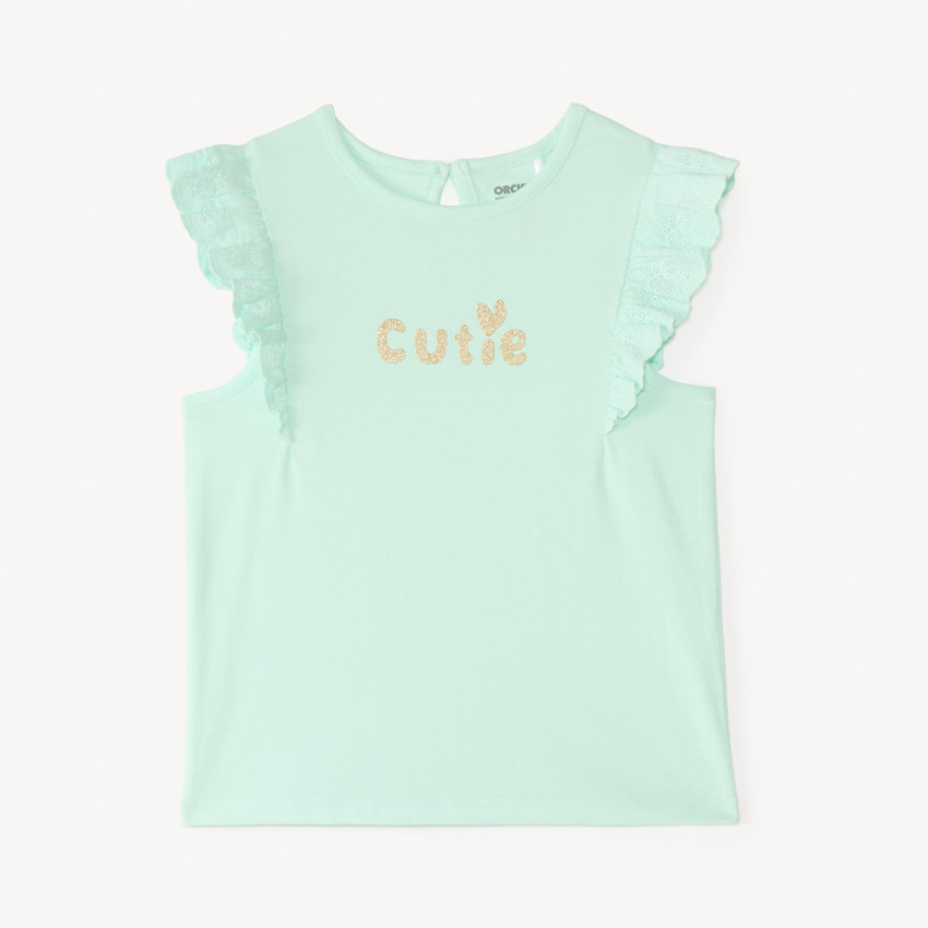 T-shirt manches courtes volanté print pailleté fantaisie pour bébé fille