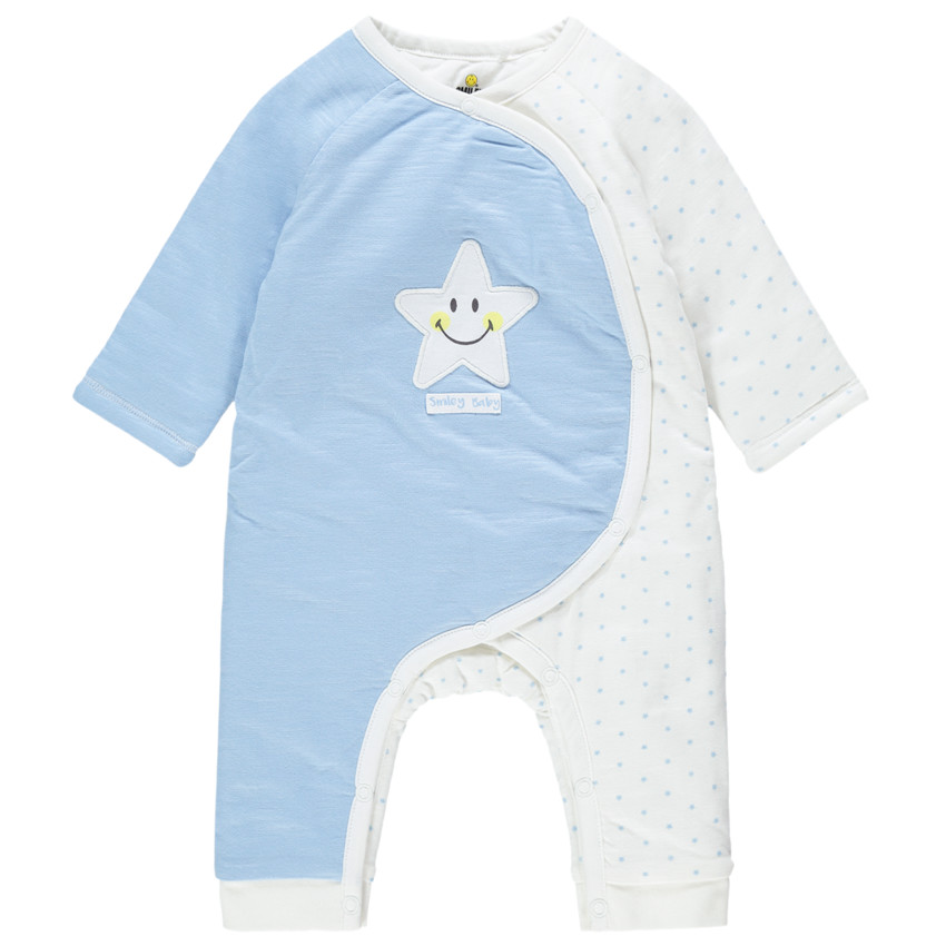 Combinaison longue en maille slub patch étoile Smiley Baby 