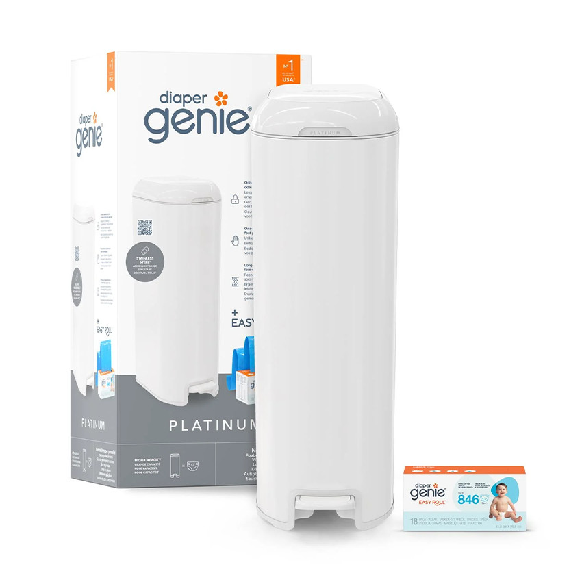 Poubelle à couches Platinum blanc lys + recharge Easy Roll 