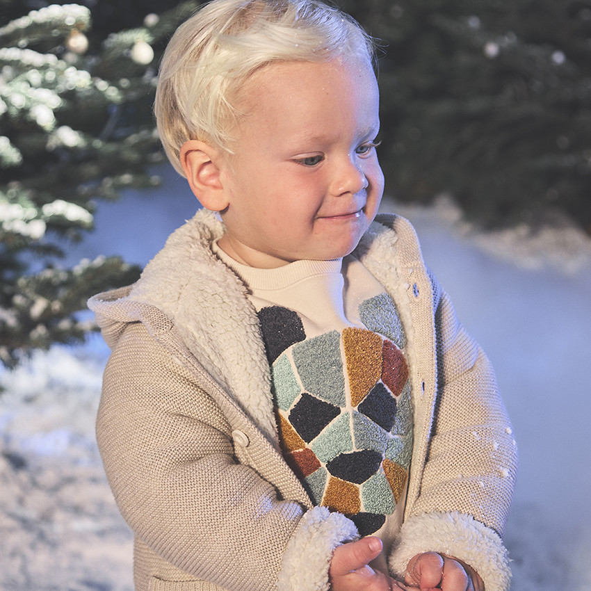 Gilet en tricot avec capuche ludique et doublure pour bébé garçon 
