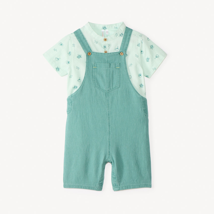 Ensemble court 2 pièces chemise col mao et salopette pour bébé garçon  