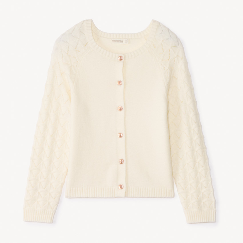 Gilet en tricot ajouré uni pour fille 