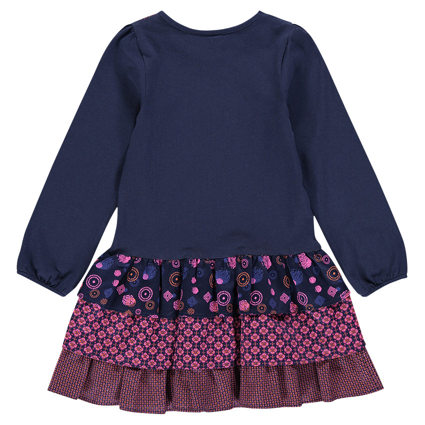 Robe manches longues avec fleurs printées et volants imprimés 