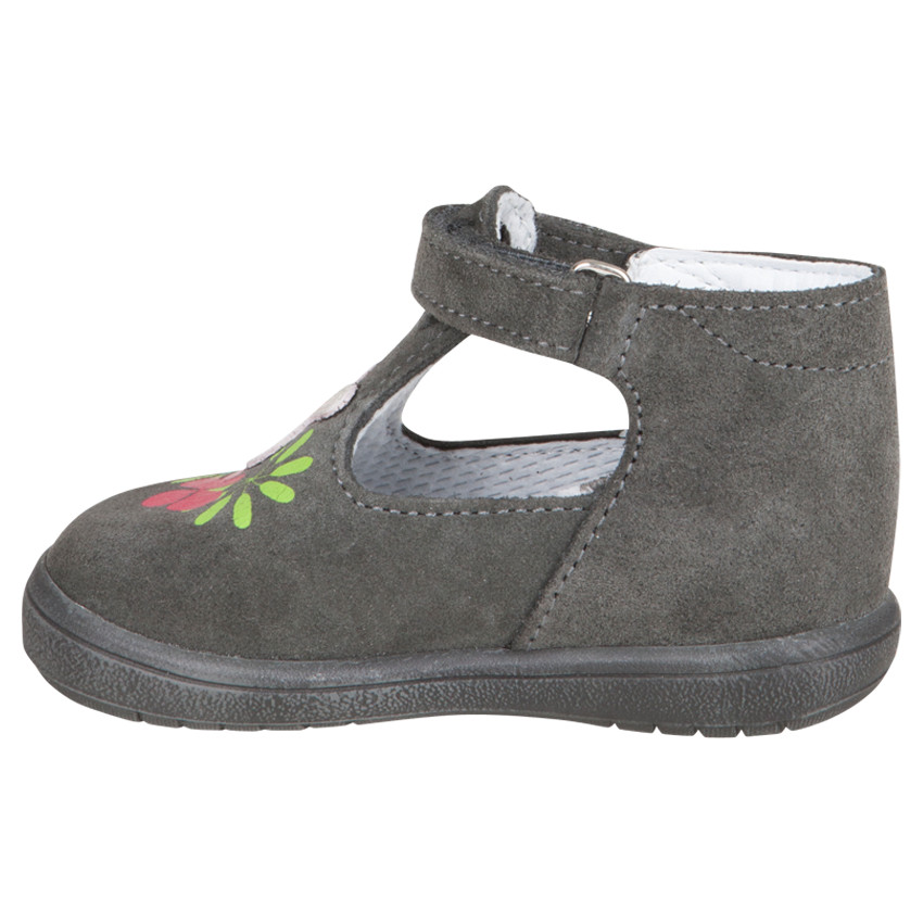 Salomés grises en cuir avec patch et print 