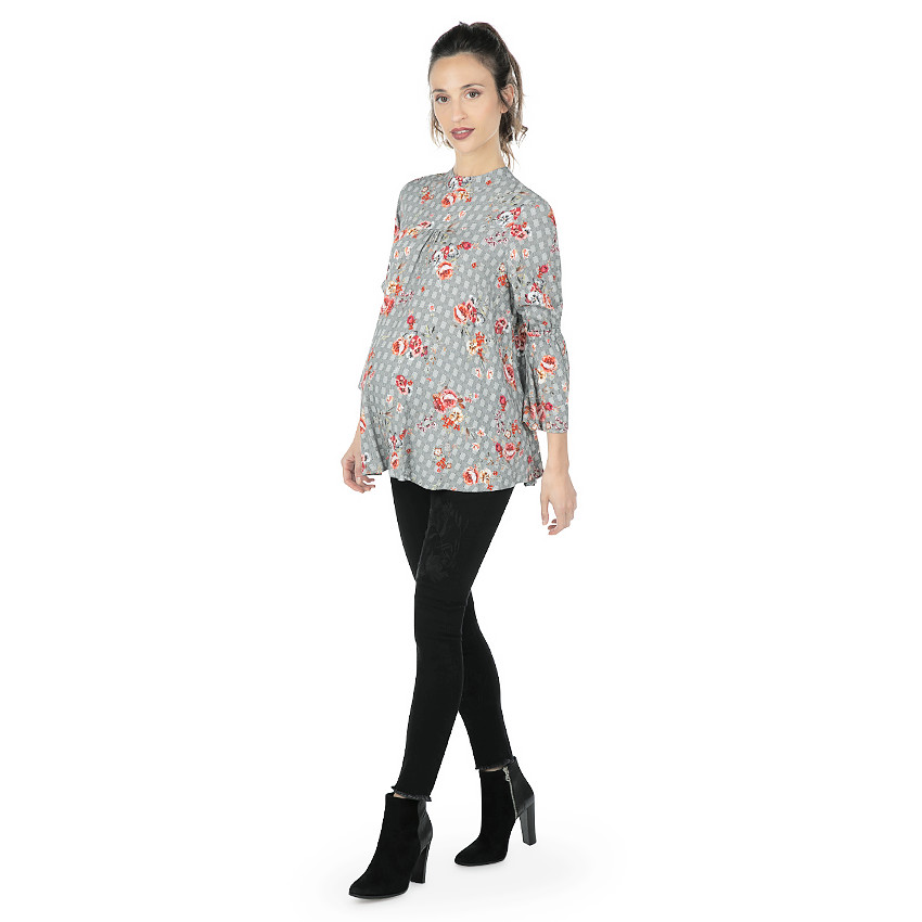 Top de grossesse ample à carreaux et fleurs all-over 