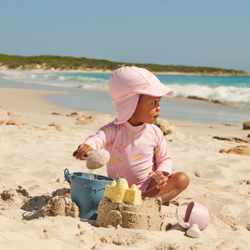 Maillot 1 pièce manches longues anti-UV imprimé fleurs pour bébé fille 