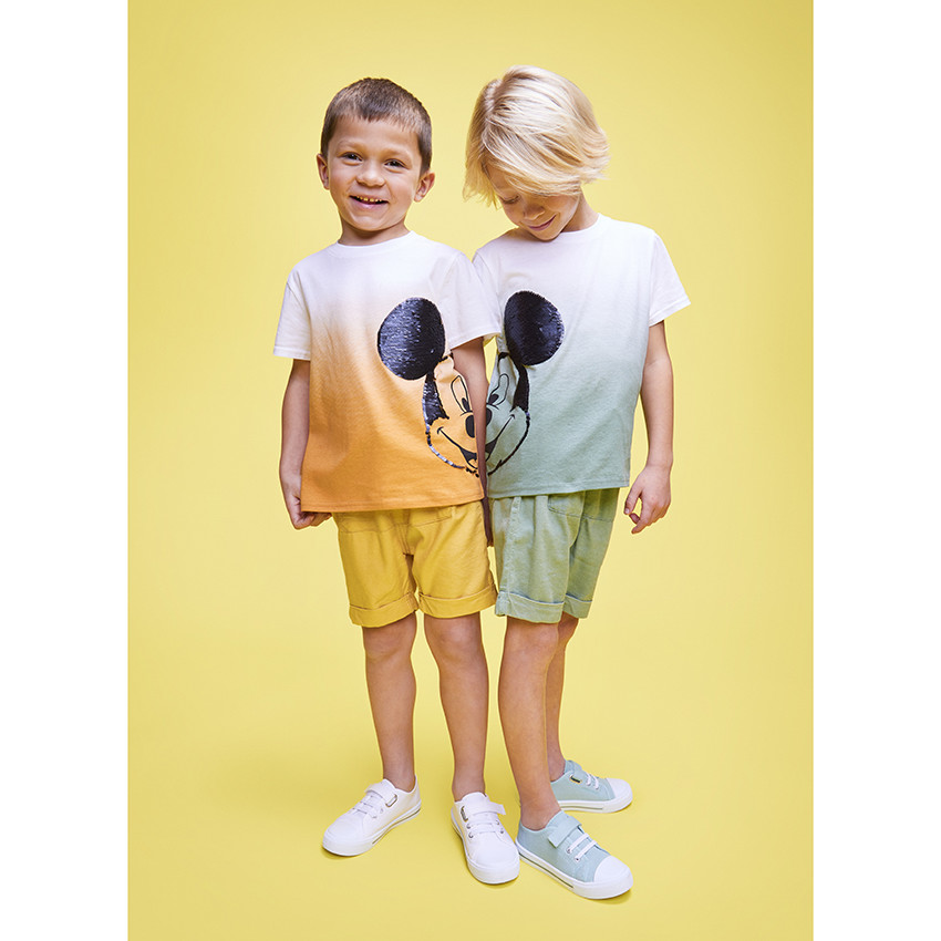 T-shirt manches courtes Mickey Disney en sequins magiques pour garçon 