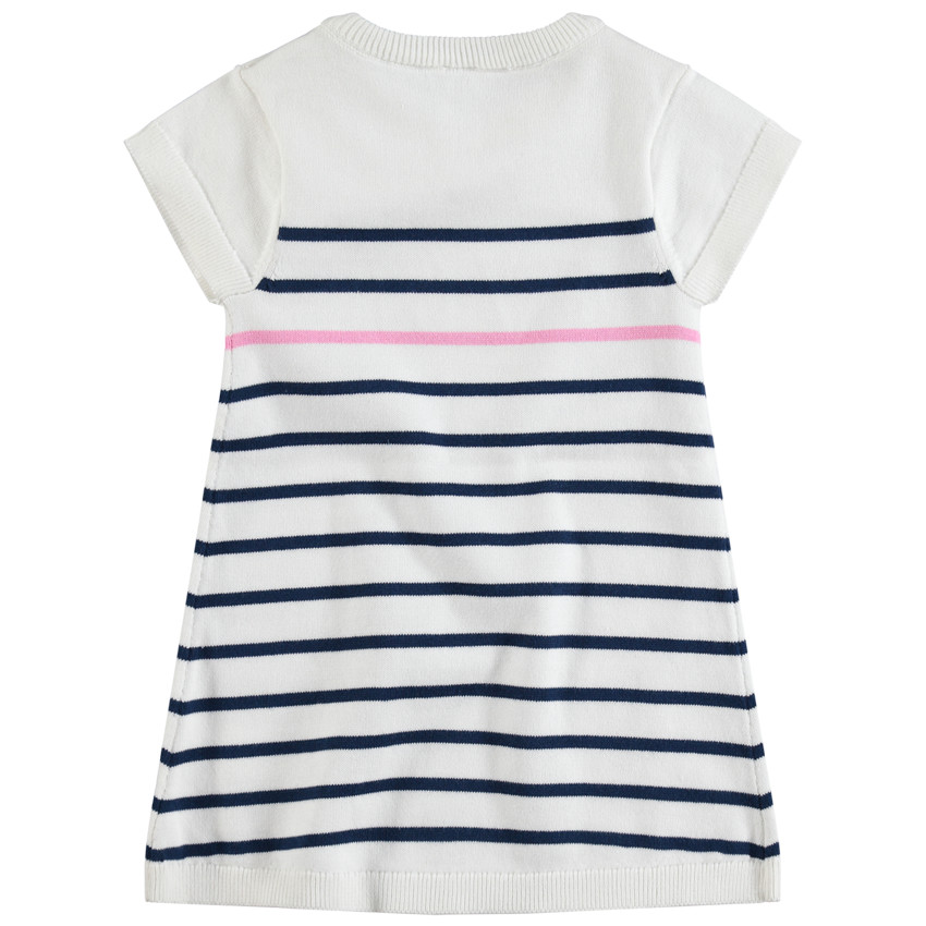 Robe manches courtes à rayures en jacquard et inscription brodée 