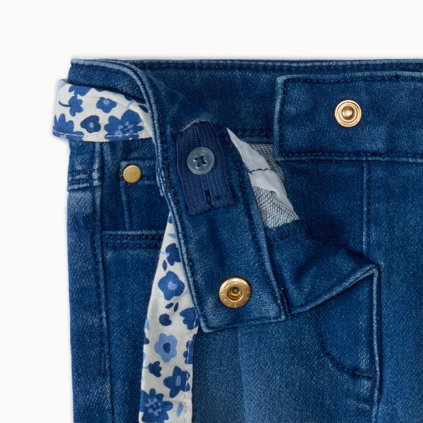 Jean droit avec ceinture fleurie à nouer pour bébé fille 