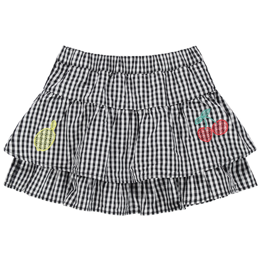 Jupe courte à carreaux vichy print Smiley et cerises brodées 
