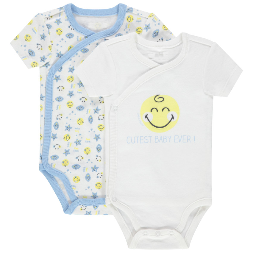 Lot de 2 bodies manches courtes Smiley boy en coton Main Lot de 2 bodies manches courtes Smiley boy en coton